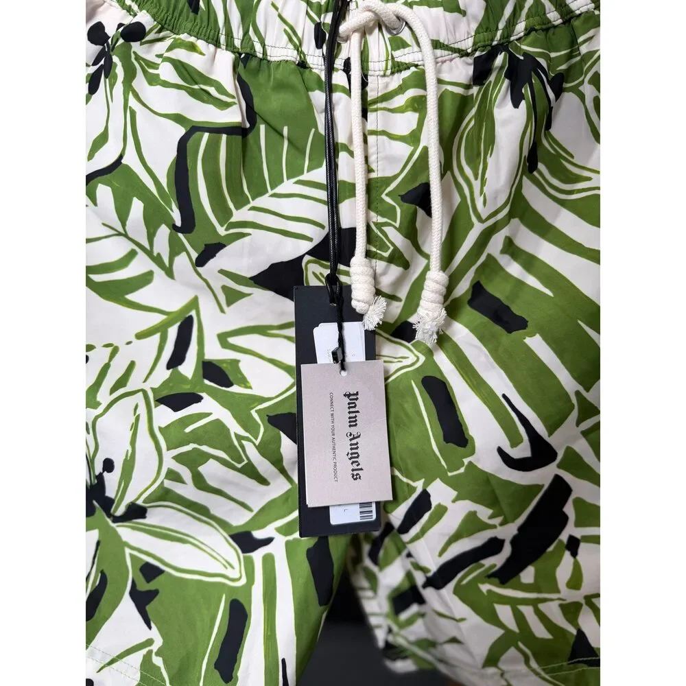 Palm Angels Macro Hibiscus Swim Shorts Green White Men’s Size L NWT – Made in I